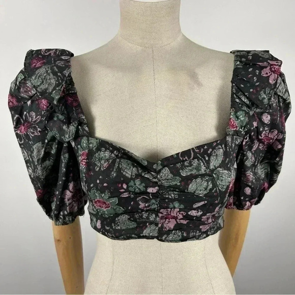 💕Zara dark  floral decor sleeve crop size small NWOT - Picture 2 of 11